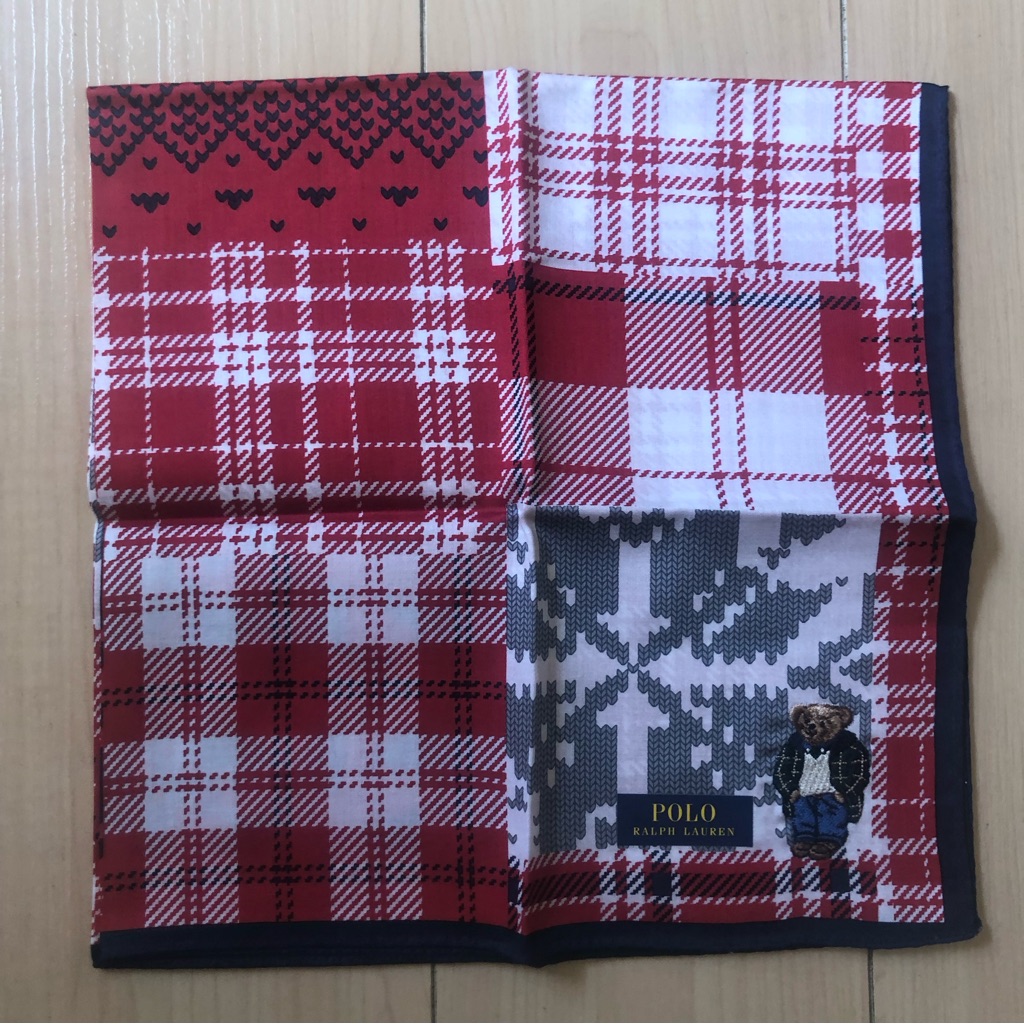New Polo Ralph Lauren Bear Handkerchief Scarf Pocket Square Patchwork Red